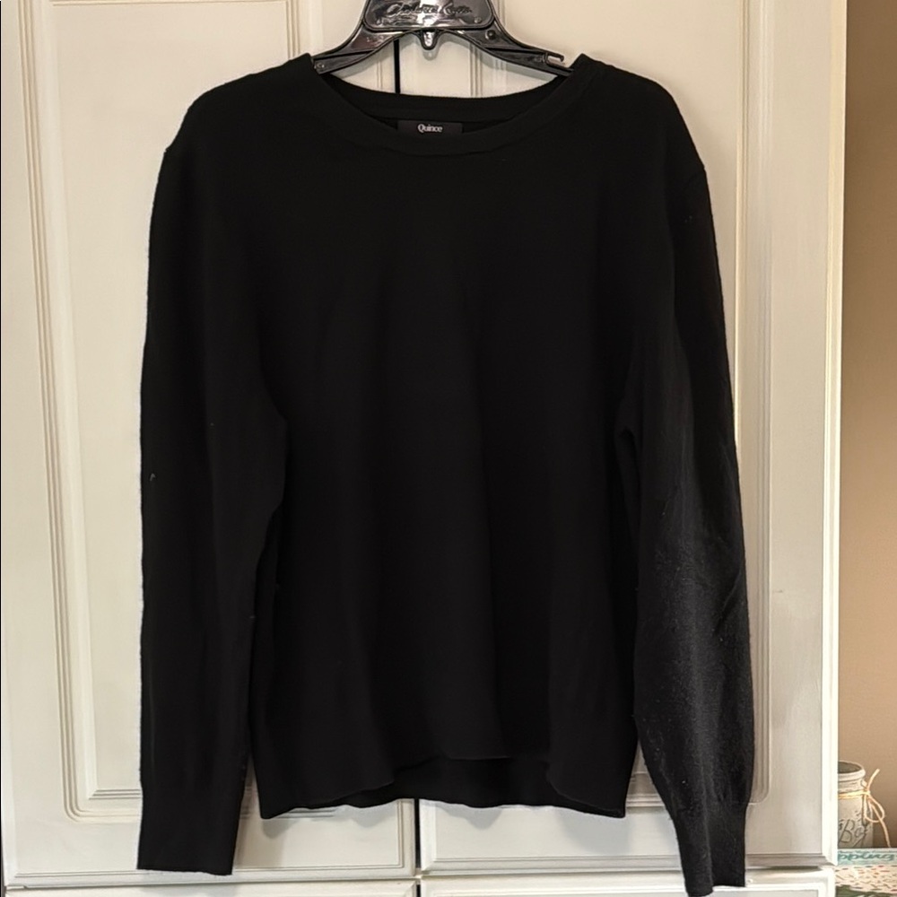 Quince Black Crew Neck Merino Wool Sweater